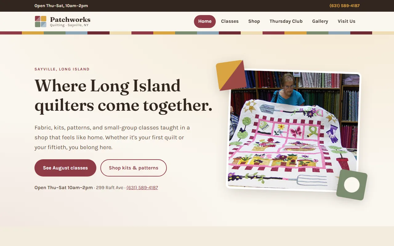 Patchworks Quilting redesign preview homepage